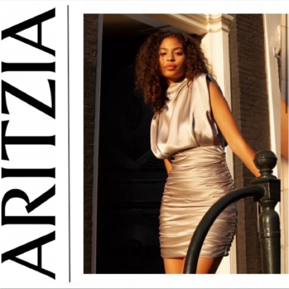 ARITZIA Babaton Ten Hasek ruched high neck mini dress size 2 Babaton